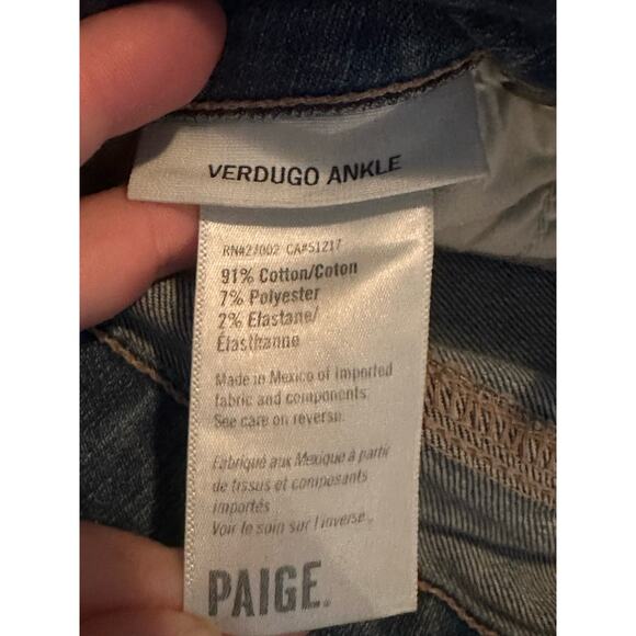 Paige Verdugo Ankle Length Distressed Medium Wash Blue Jeans Skinny Size 24 - Picture 5 of 6